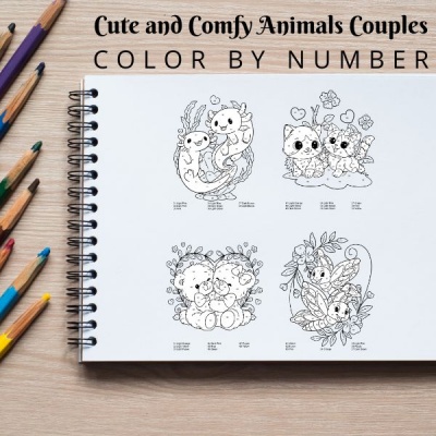 Cute and Comfy Animals Couples Coloring Pack Bronze with Color By Number