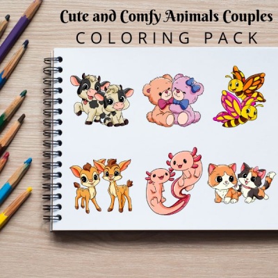 Cute and Comfy Animals Couples Coloring Pack Silver