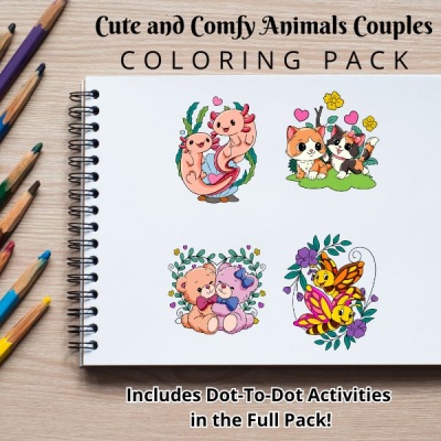 Cute and Comfy Animals Couples Coloring Pack Gold with Dot-to-Dot