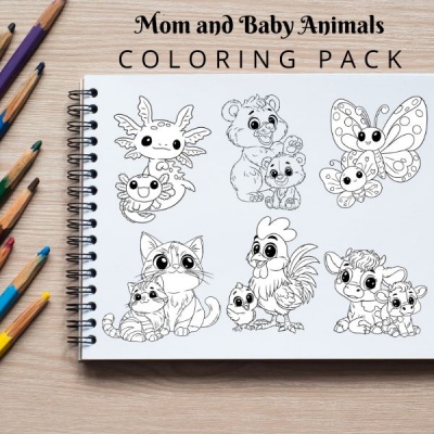 Mom and Baby Animals Coloring Pack