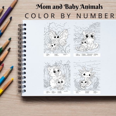 Mom and Baby Coloring Pack Bronze with Color By Number