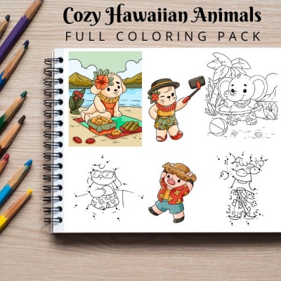 Cozy Hawaiian Animals Full Coloring Pack