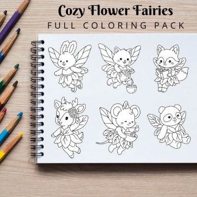 Cozy Flower Fairies Coloring Pack