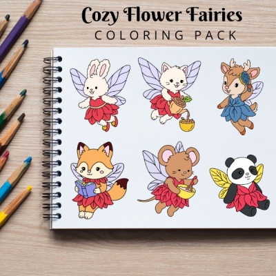 Cozy Flower Fairies Coloring Pack Silver